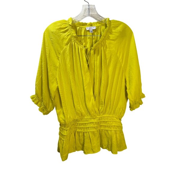 Current Air Los Angeles Yellow Ruffle Hem Blouse Size‎ M - Picture 1 of 12